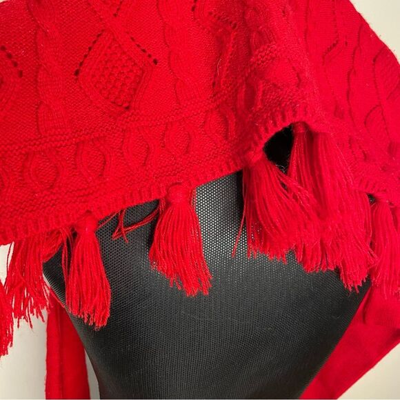 Katherine Marie Sweater Vintage Tassel Fringe Cable Knit Acrylic Red Size Large - Picture 7 of 10